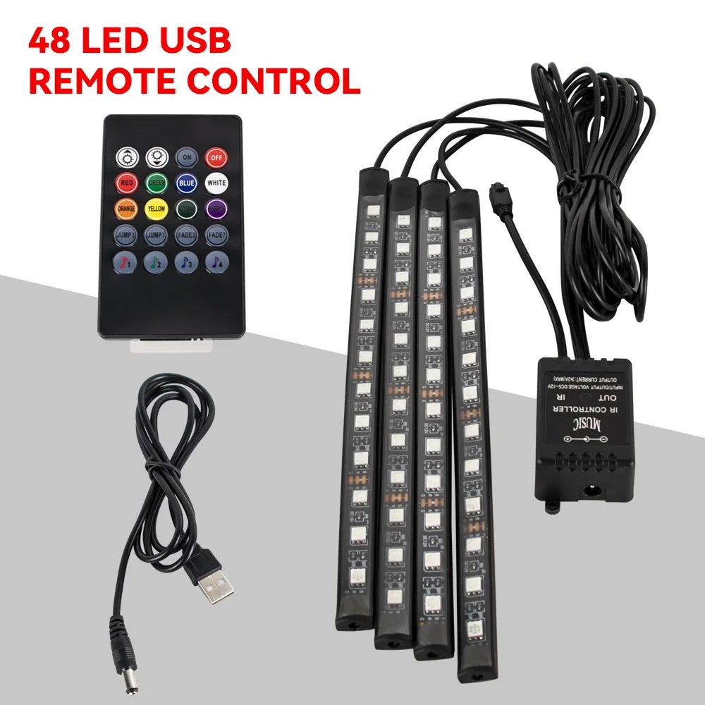 LED Car Interior RGB Lights with USB & Wireless Control