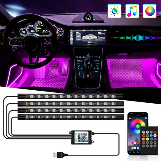 LED Car Interior RGB Lights with USB & Wireless Control