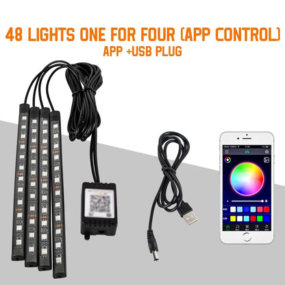 LED Car Interior RGB Lights with USB & Wireless Control