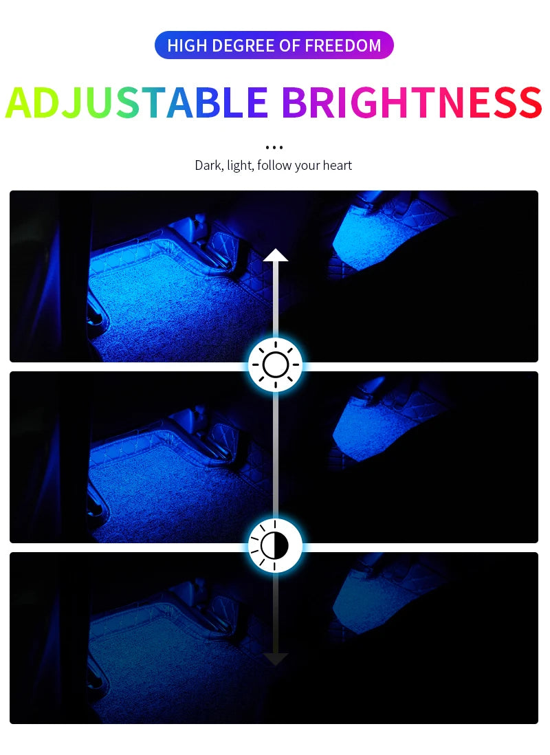 LED Car Interior RGB Lights with USB & Wireless Control