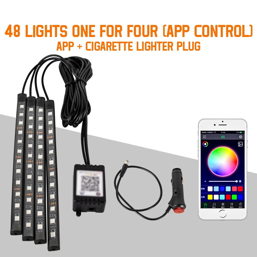 LED Car Interior RGB Lights with USB & Wireless Control