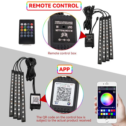 LED Car Interior RGB Lights with USB & Wireless Control